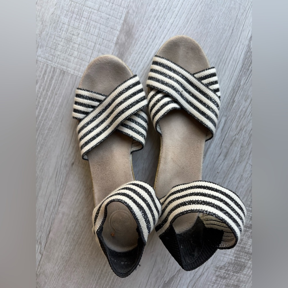 Charleston Shoe Company- Striped Black and White Women's Sandals